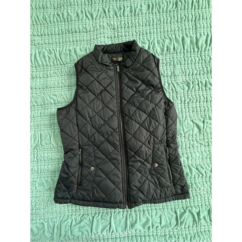 Quilted Black Women's Vest - Lightweight Sleeveless Coat-Large